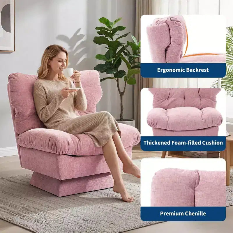Modern Swivel Accent Chair - Cozy Chenille Upholstered Reading Chair with Thick Cushion, Decorative Club Chair for Living Room Bedroom Office