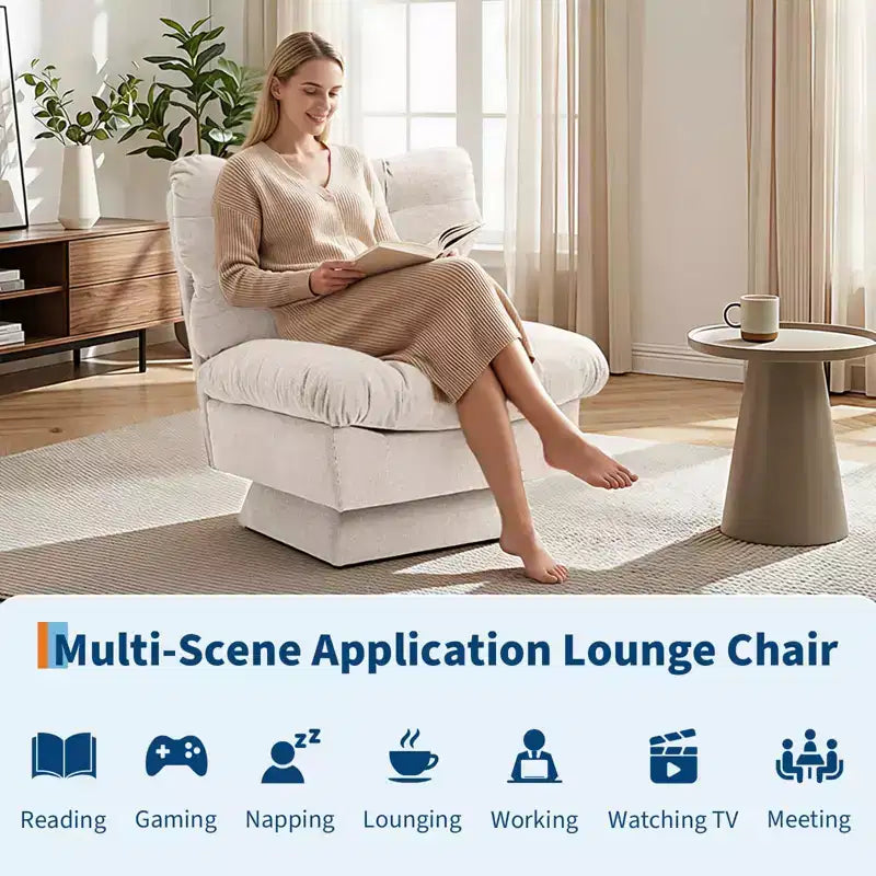 Modern Swivel Accent Chair - Cozy Chenille Upholstered Reading Chair with Thick Cushion, Decorative Club Chair for Living Room Bedroom Office