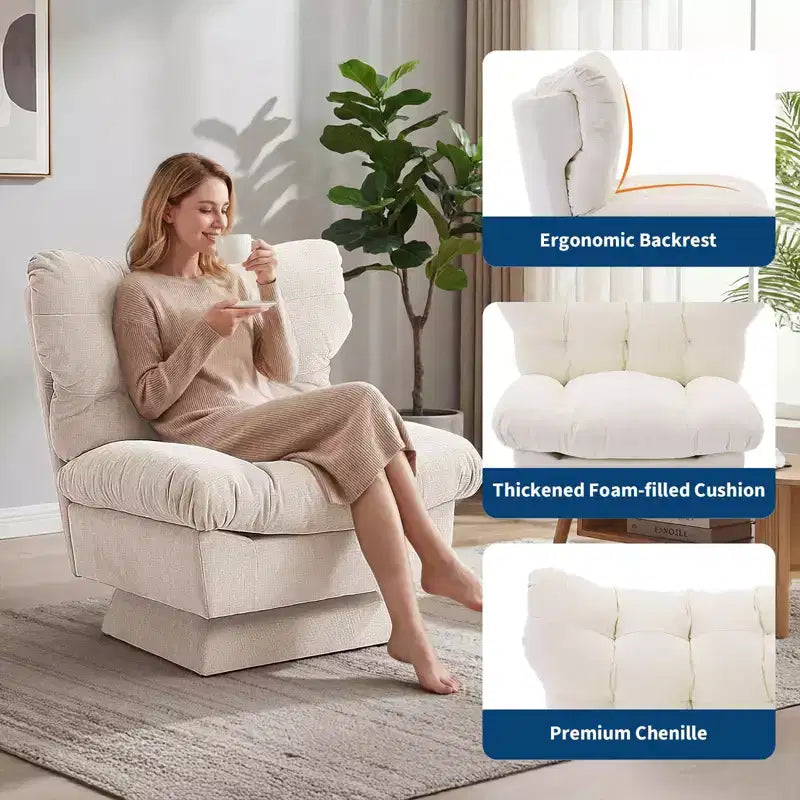 Modern Swivel Accent Chair - Cozy Chenille Upholstered Reading Chair with Thick Cushion, Decorative Club Chair for Living Room Bedroom Office