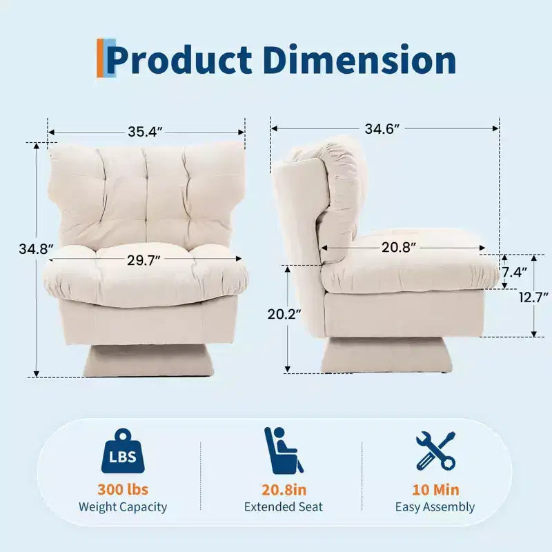 Modern Swivel Accent Chair - Cozy Chenille Upholstered Reading Chair with Thick Cushion, Decorative Club Chair for Living Room Bedroom Office