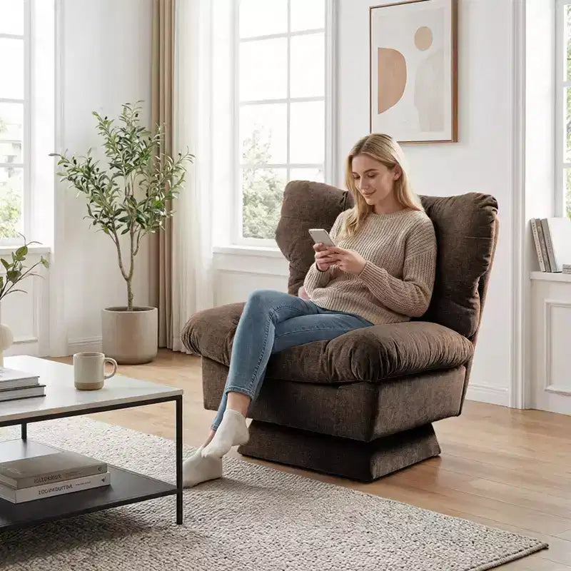 Modern Swivel Accent Chair - Cozy Chenille Upholstered Reading Chair with Thick Cushion, Decorative Club Chair for Living Room Bedroom Office