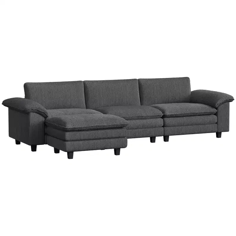 HOMCOM Sectional Sofa, L Shaped Couch with Deep Seat, Movable Ottoman and Pillow-top Armrests