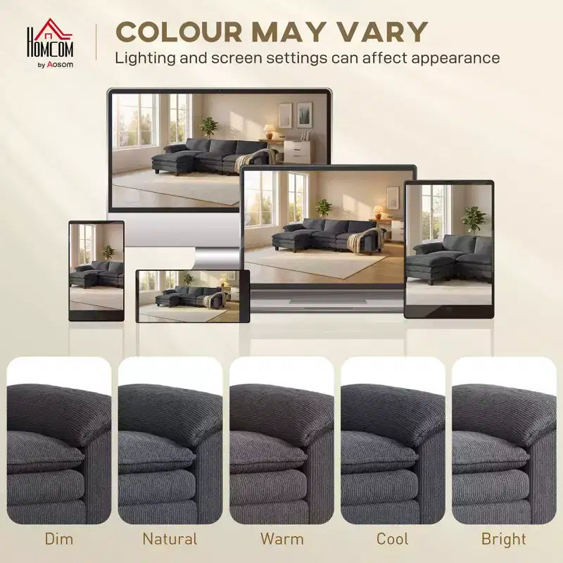 HOMCOM Sectional Sofa, L Shaped Couch with Deep Seat, Movable Ottoman and Pillow-top Armrests