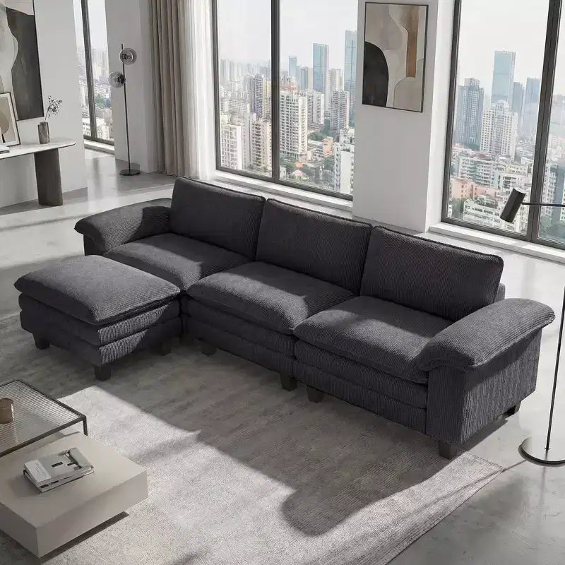 HOMCOM Sectional Sofa, L Shaped Couch with Deep Seat, Movable Ottoman and Pillow-top Armrests