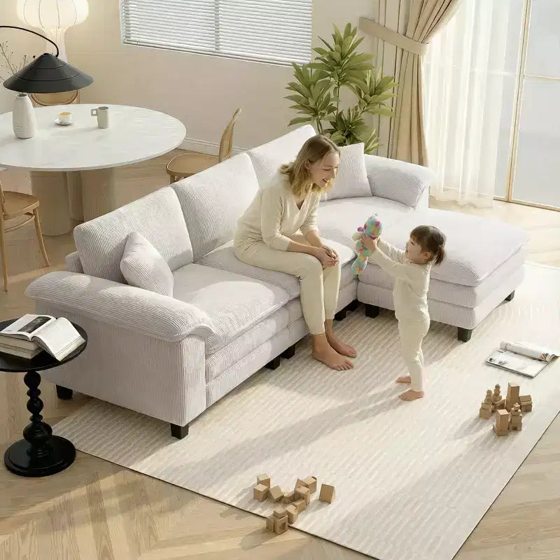 HOMCOM Sectional Sofa, L Shaped Couch with Deep Seat, Movable Ottoman and Pillow-top Armrests
