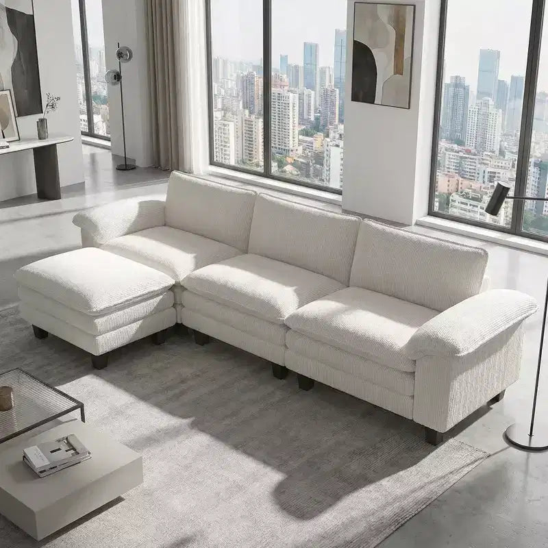 HOMCOM Sectional Sofa, L Shaped Couch with Deep Seat, Movable Ottoman and Pillow-top Armrests