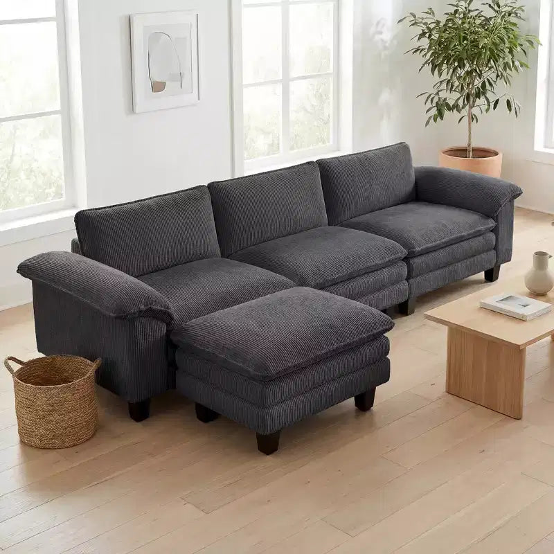 HOMCOM Sectional Sofa, L Shaped Couch with Deep Seat, Movable Ottoman and Pillow-top Armrests