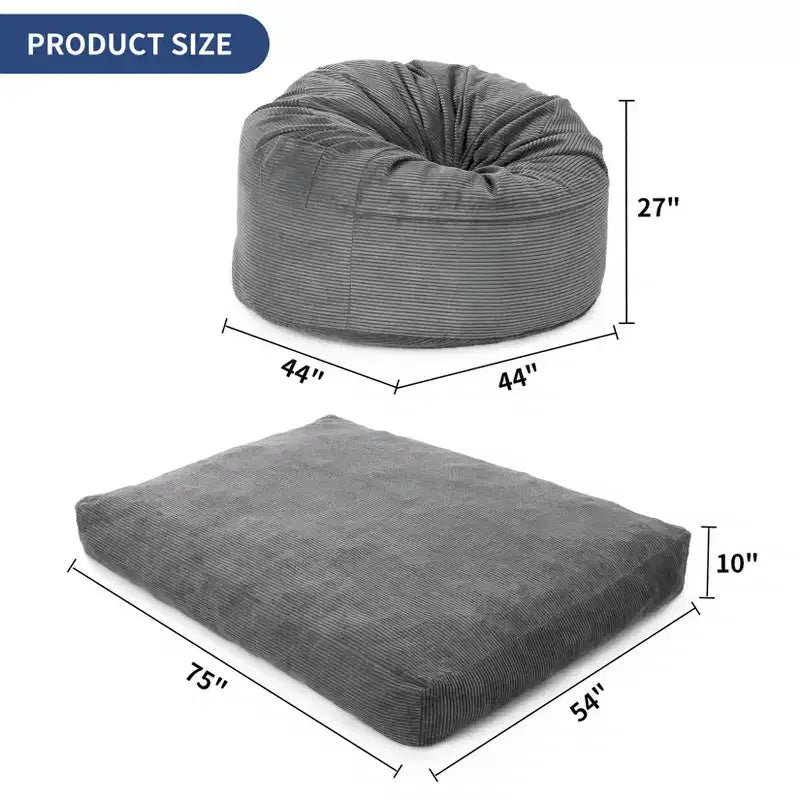 COZONY Convertible Bean Bag Chair Bed, 2-in-1 Corduroy Floor Sofa & Guest Mattress with Removable Cover