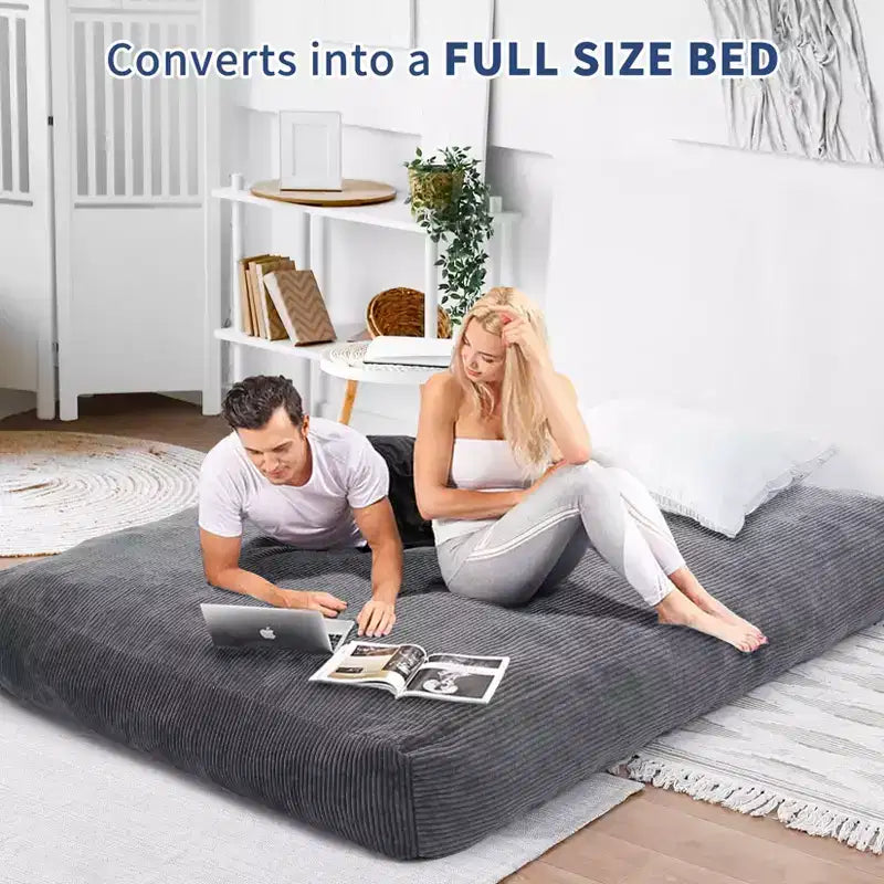 COZONY Convertible Bean Bag Chair Bed, 2-in-1 Corduroy Floor Sofa & Guest Mattress with Removable Cover