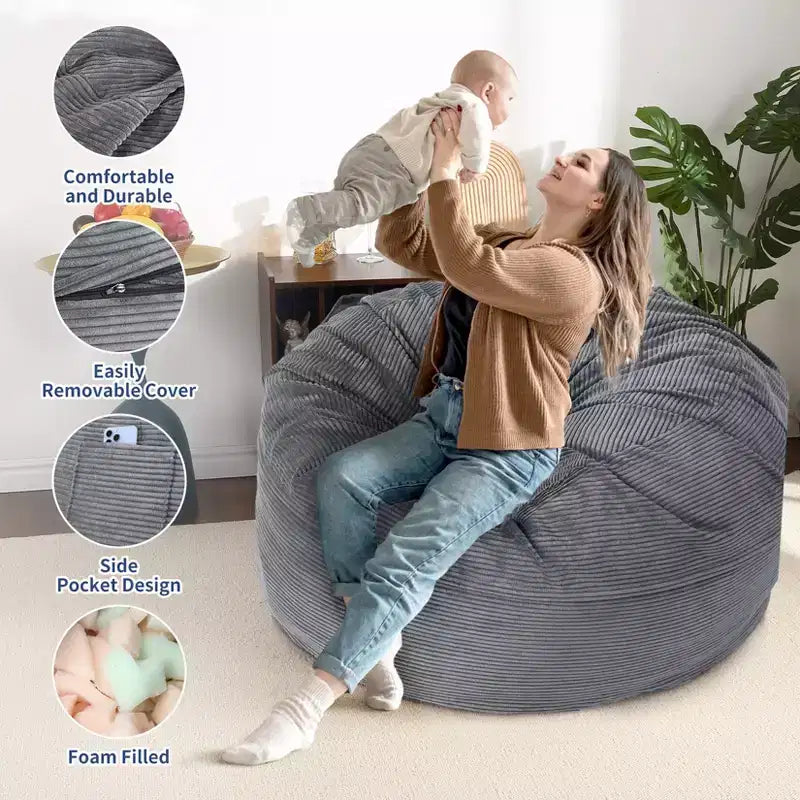 COZONY Convertible Bean Bag Chair Bed, 2-in-1 Corduroy Floor Sofa & Guest Mattress with Removable Cover