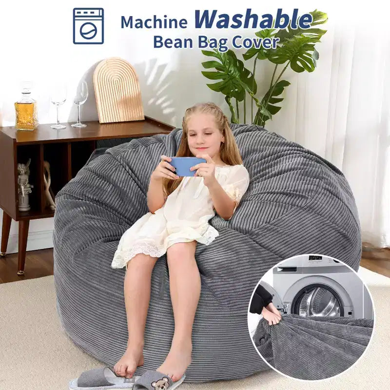 COZONY Convertible Bean Bag Chair Bed, 2-in-1 Corduroy Floor Sofa & Guest Mattress with Removable Cover