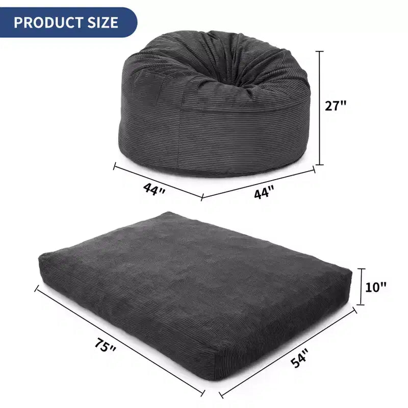 COZONY Convertible Bean Bag Chair Bed, 2-in-1 Corduroy Floor Sofa & Guest Mattress with Removable Cover