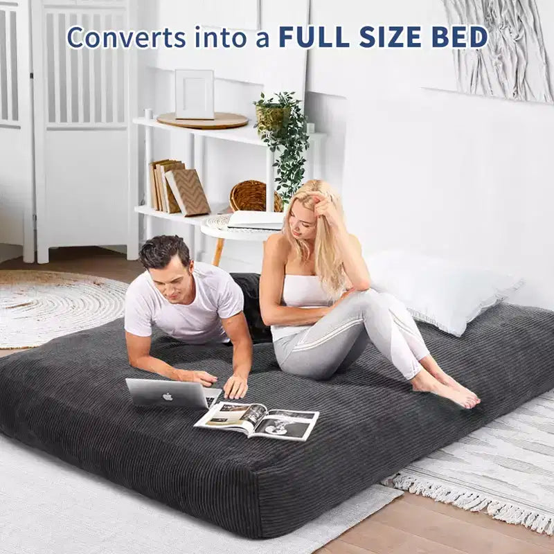 COZONY Convertible Bean Bag Chair Bed, 2-in-1 Corduroy Floor Sofa & Guest Mattress with Removable Cover