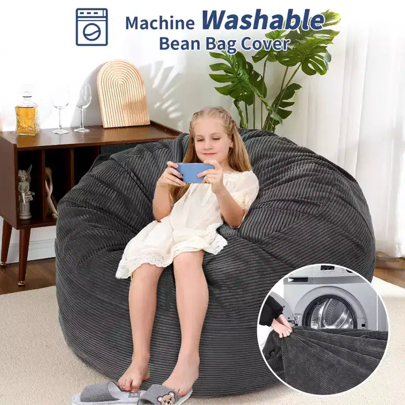 COZONY Convertible Bean Bag Chair Bed, 2-in-1 Corduroy Floor Sofa & Guest Mattress with Removable Cover
