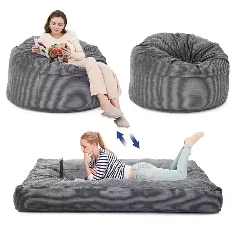 COZONY Sillón Convertible con Relleno de Bolitas, Cama Sofá de Pana 2 en 1 y Colchón de Invitados con Funda Extraíble