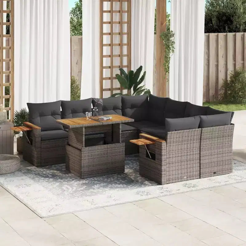 vidaXL Conjunto de Sofás de Jardín de Ratán PE Patas Ajustables