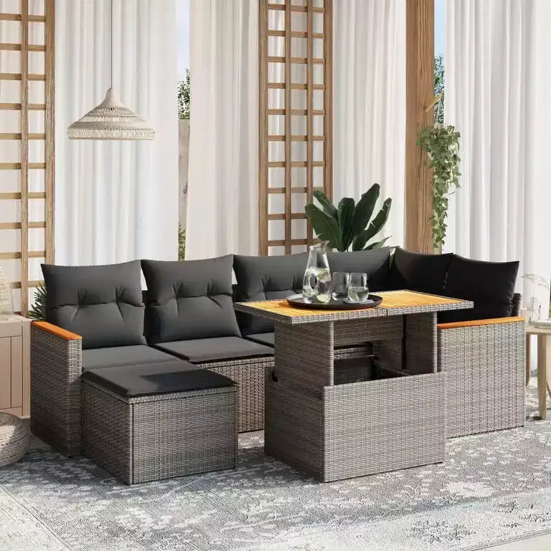 Conjunto de sofá de jardín vidaXL con cojines de ratán sintético y acacia