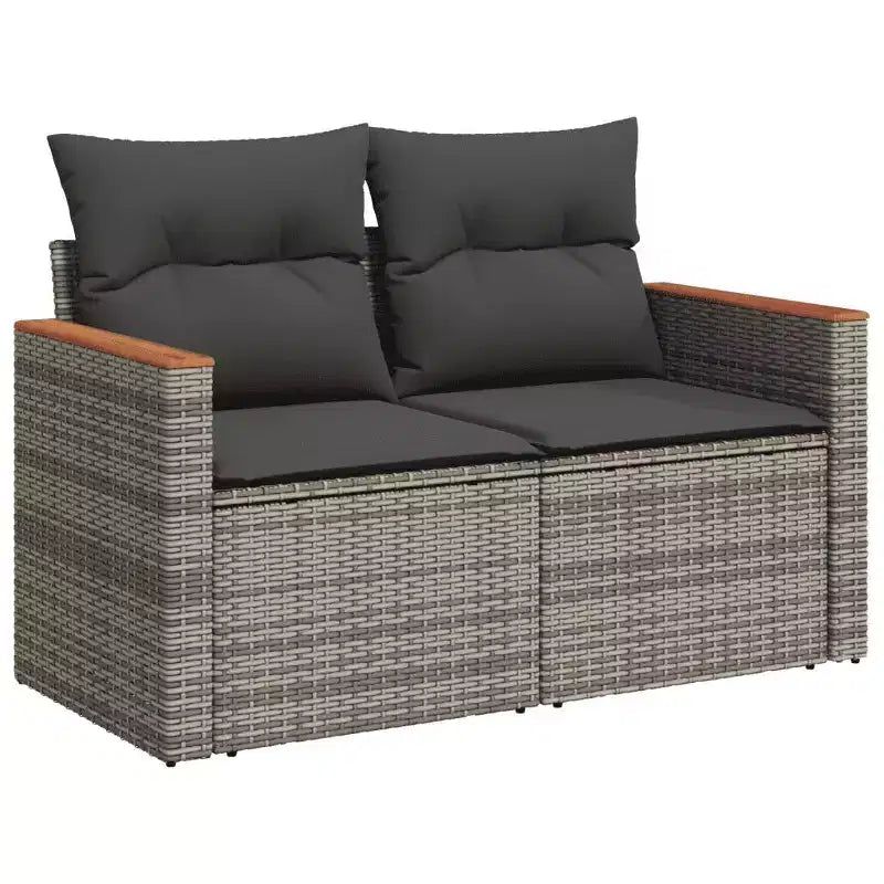Conjunto de sofá de jardín vidaXL con cojines de ratán sintético y acacia