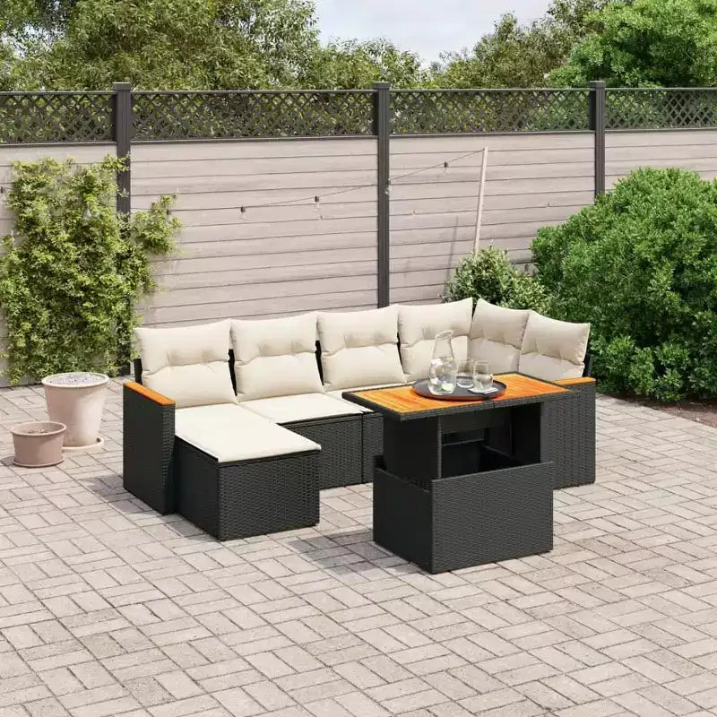 Conjunto de sofá de jardín vidaXL con cojines de ratán sintético y acacia