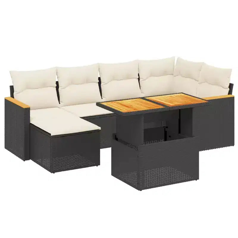 Conjunto de sofá de jardín vidaXL con cojines de ratán sintético y acacia