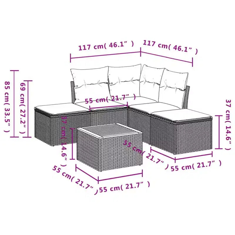 vidaXL Conjunto de Sofás de Jardín con Cojines Muebles de Exterior Ratán Sintético