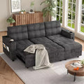 Convertible L-Shaped Sleeper Sofa Bed with Pull-Out Couch, Reversible Storage Chaise, Dual Hidden Storage Armrests, Cup Holders, Soft Corduroy Modern