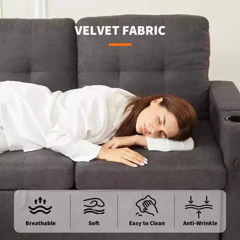 Convertible L-Shaped Sleeper Sofa Bed with Pull-Out Couch, Reversible Storage Chaise, Dual Hidden Storage Armrests, Cup Holders, Soft Corduroy Modern