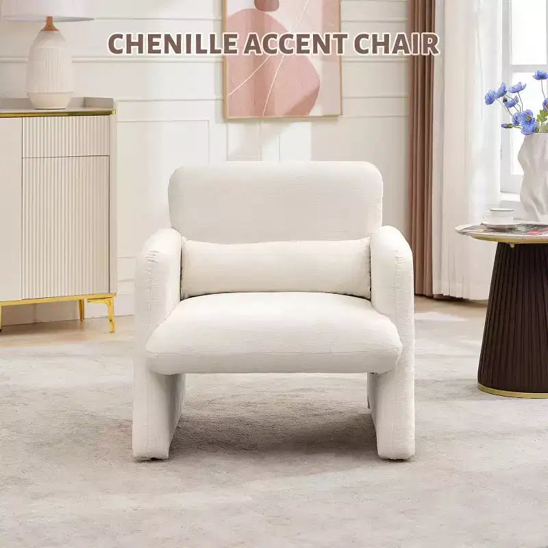 Accent Chair with Arms, Modern Chenille Fabric Living Room Chair,Upholstered Armchair Leisure Single Sofa Chair for Bedroom, Office, Apartment