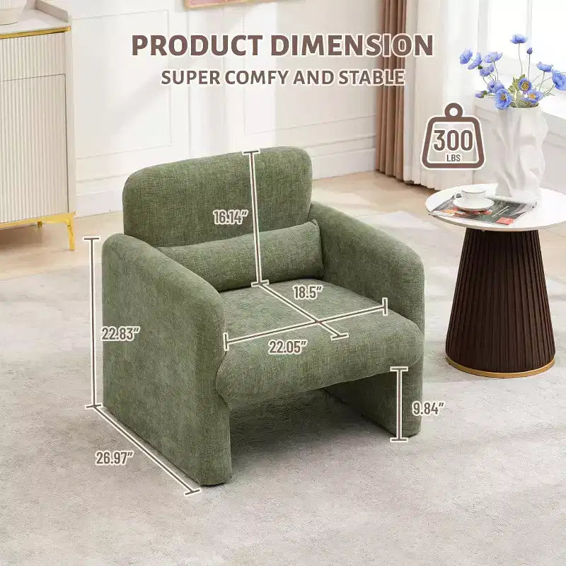 Accent Chair with Arms, Modern Chenille Fabric Living Room Chair,Upholstered Armchair Leisure Single Sofa Chair for Bedroom, Office, Apartment