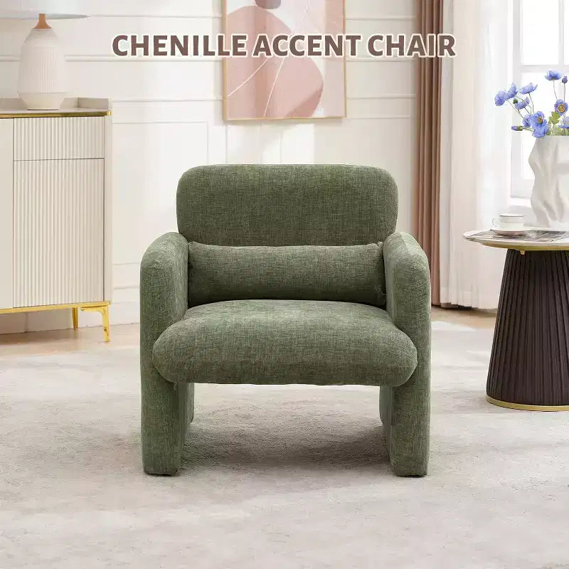 Accent Chair with Arms, Modern Chenille Fabric Living Room Chair,Upholstered Armchair Leisure Single Sofa Chair for Bedroom, Office, Apartment