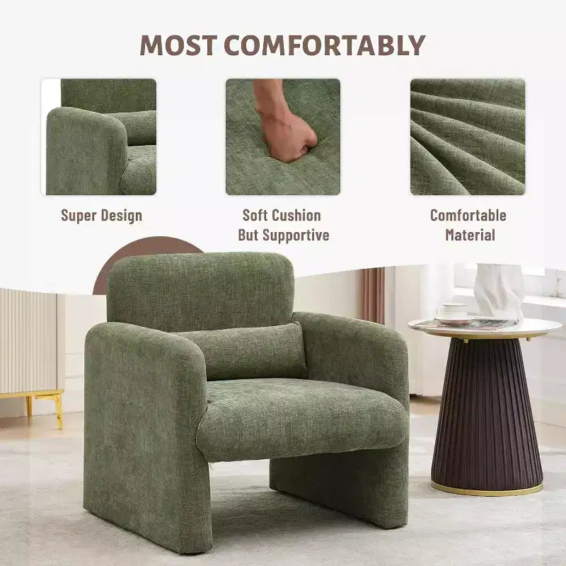 Accent Chair with Arms, Modern Chenille Fabric Living Room Chair,Upholstered Armchair Leisure Single Sofa Chair for Bedroom, Office, Apartment