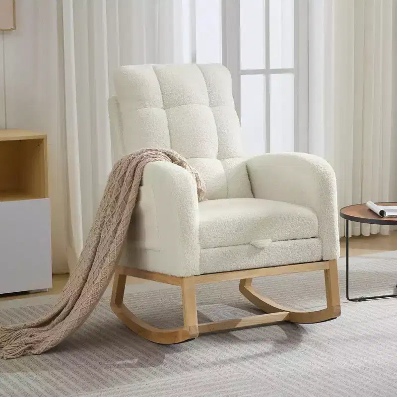 Modern Nursery Rocking Chair, Comfortable Rocker Recliner with Side Pocket, Footrest, Mid Century Upholstered Rocker Glider for Living Room, Bedroom