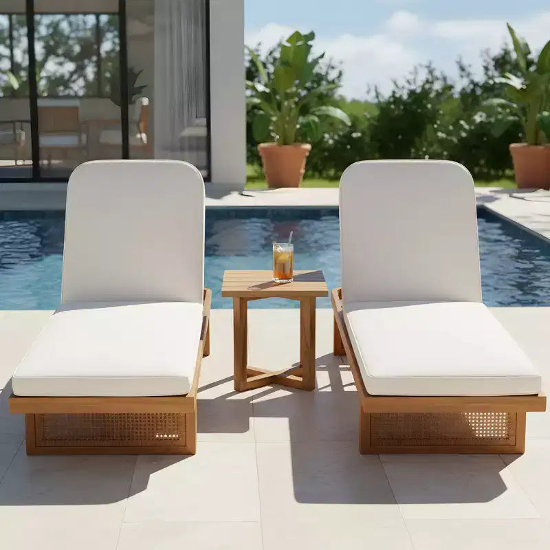 Christopher Knight Home Damaris Patio 3 Piece Acacia Wood Rattan Sunlounge Set with Cushion and Slatted Table