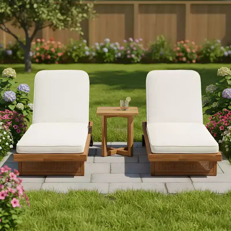 Christopher Knight Home Damaris Juego de 3 Piezas para Patio con Tumbona de Madera de Acacia y Ratán con Cojín y Mesa de Listones