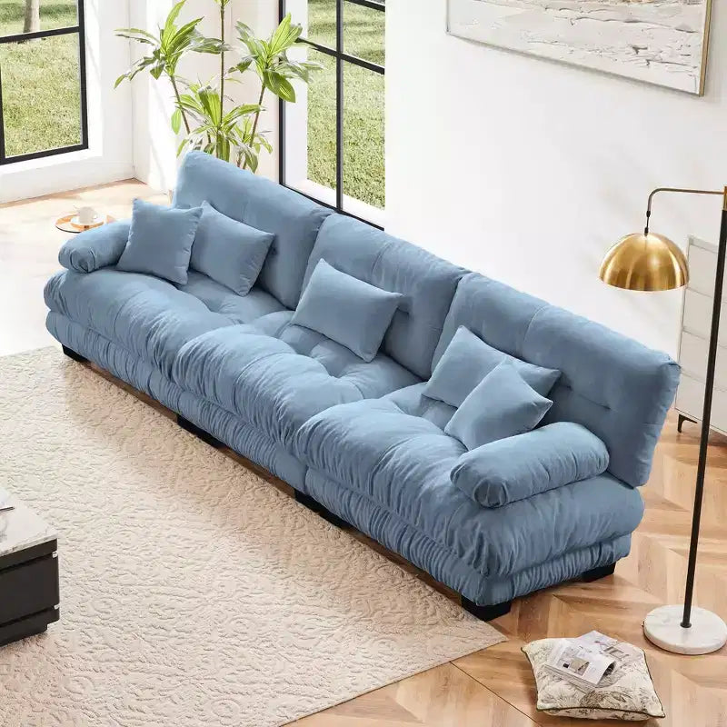 MAYEERTY 3 Seater Sectional Sofa Modular Deep Seat Couch Upholstered Furniture for Living Room Blue
