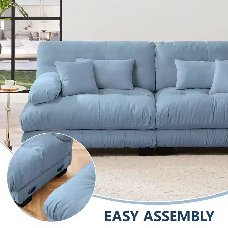 MAYEERTY 3 Seater Sectional Sofa Modular Deep Seat Couch Upholstered Furniture for Living Room Blue