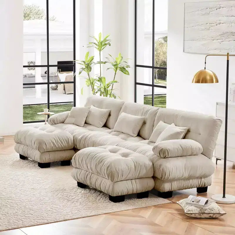MAYEERTY Luxury Modular Sectional Sofa with 2 Ottoman U Shaped Cloud Couch for Living Room Light Coffee
