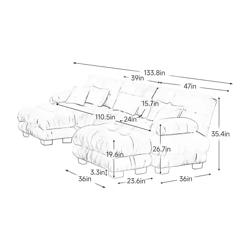 MAYEERTY Luxury Modular Sectional Sofa with 2 Ottoman U Shaped Cloud Couch for Living Room Light Coffee