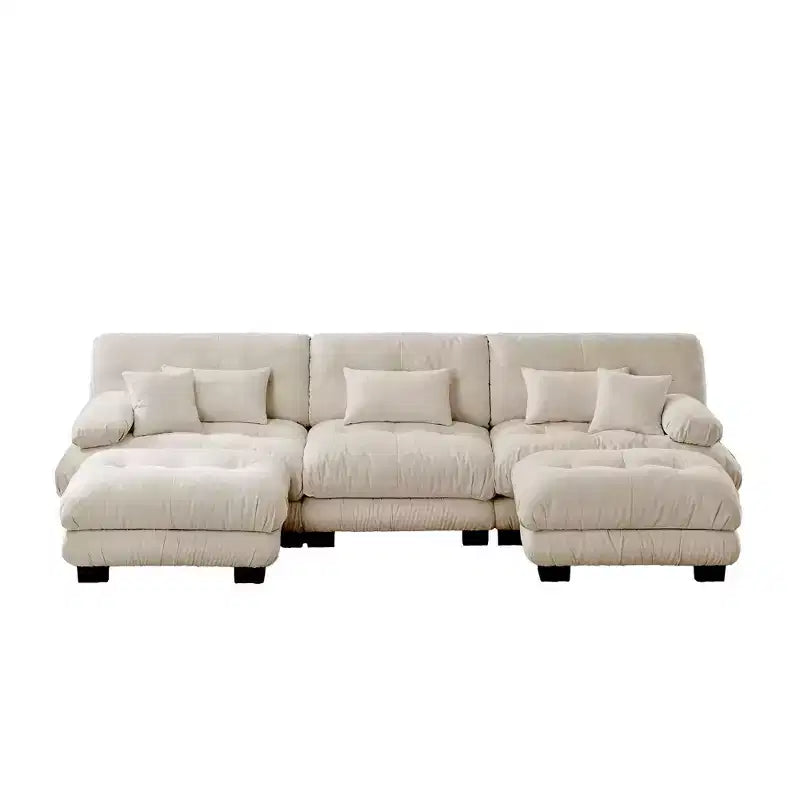 MAYEERTY Luxury Modular Sectional Sofa with 2 Ottoman U Shaped Cloud Couch for Living Room Light Coffee
