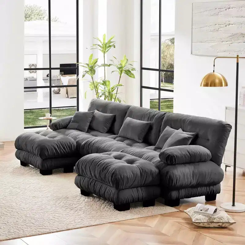 MAYEERTY Luxury Modular Sectional Sofa with U Shaped Cloud Couch with 2 Ottomans for Living Room Gray