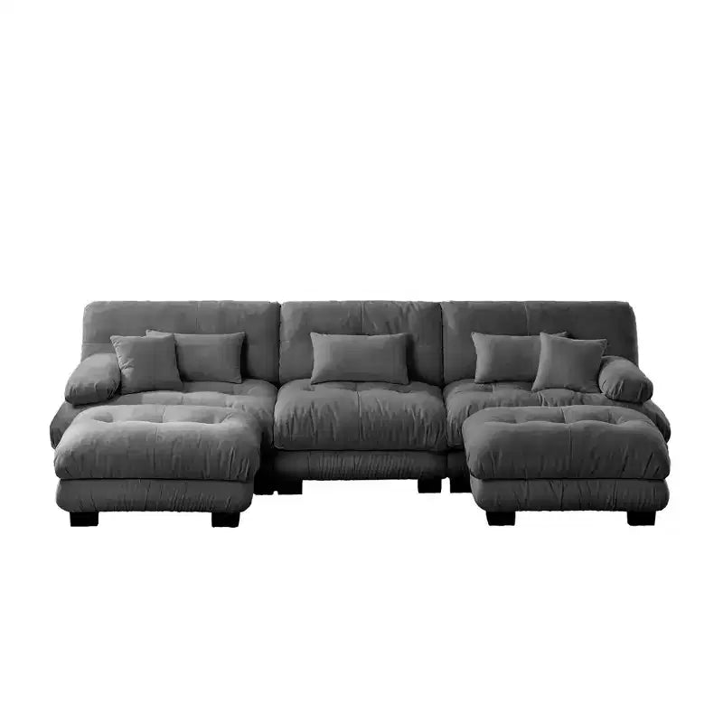 MAYEERTY Luxury Modular Sectional Sofa with U Shaped Cloud Couch with 2 Ottomans for Living Room Gray
