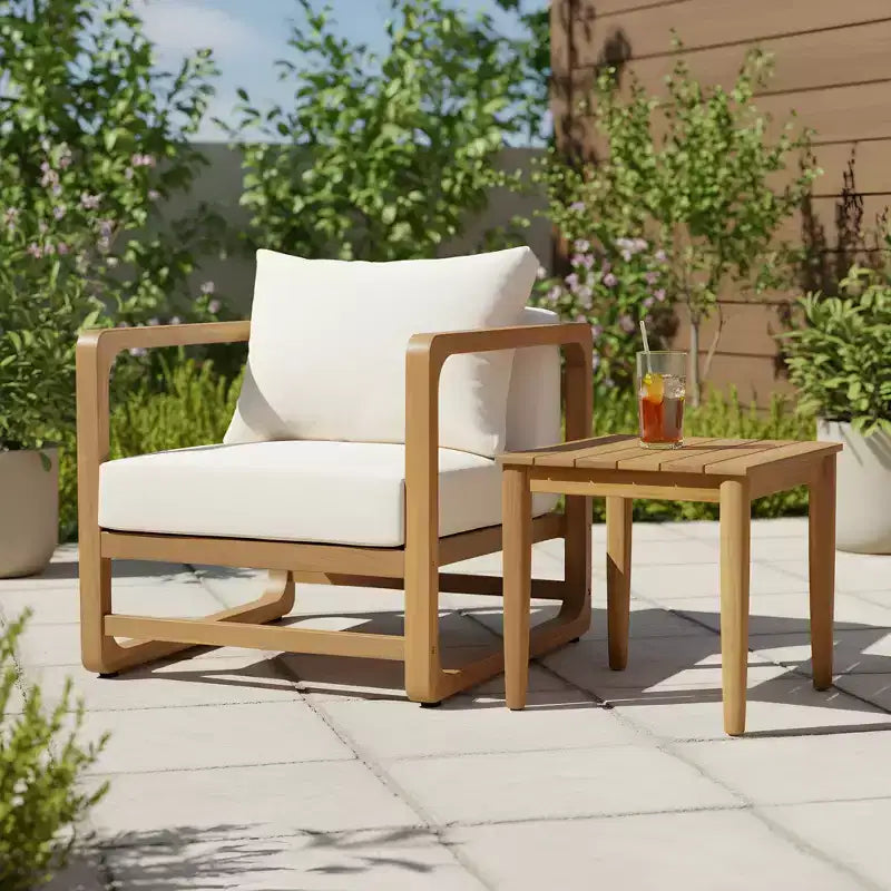 Christopher Knight Home Jessamin Patio 2 Piece Acacia Wood Oversized Seating Set with Cushion and Slatted Table