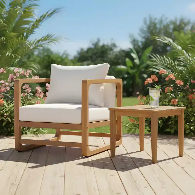 Christopher Knight Home Jessamin Juego de 2 piezas de patio de madera de acacia con cojines y mesa de listones, tamaño extragrande