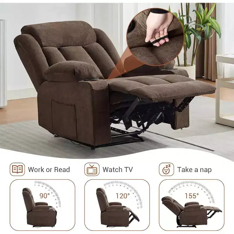 Oversized Massage Recliner Chair with Heat & Vibration, Wide Rocking Recliner with Side Pockets for Living Room, Bedroom, Home Theater