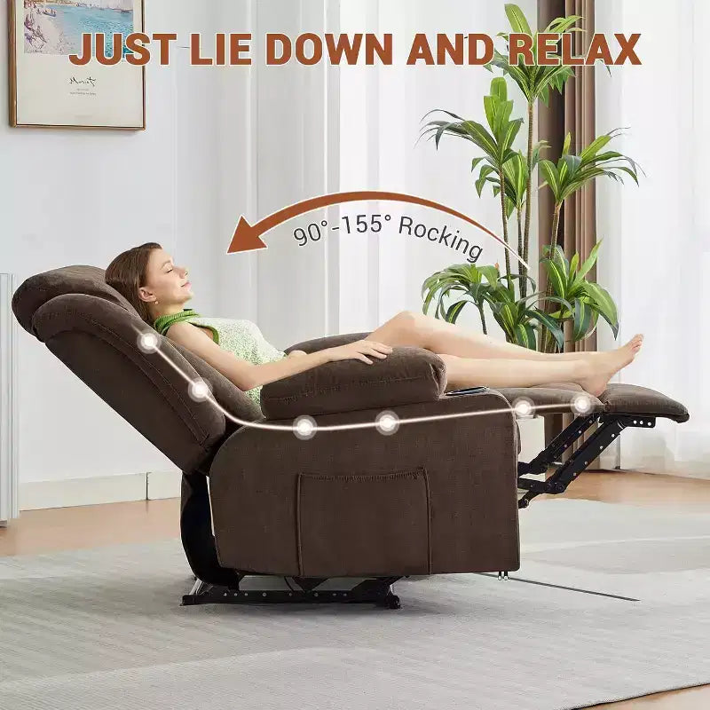 Oversized Massage Recliner Chair with Heat & Vibration, Wide Rocking Recliner with Side Pockets for Living Room, Bedroom, Home Theater