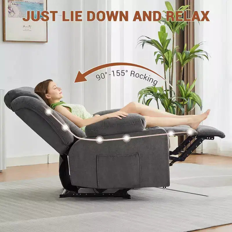 Oversized Massage Recliner Chair with Heat & Vibration, Wide Rocking Recliner with Side Pockets for Living Room, Bedroom, Home Theater