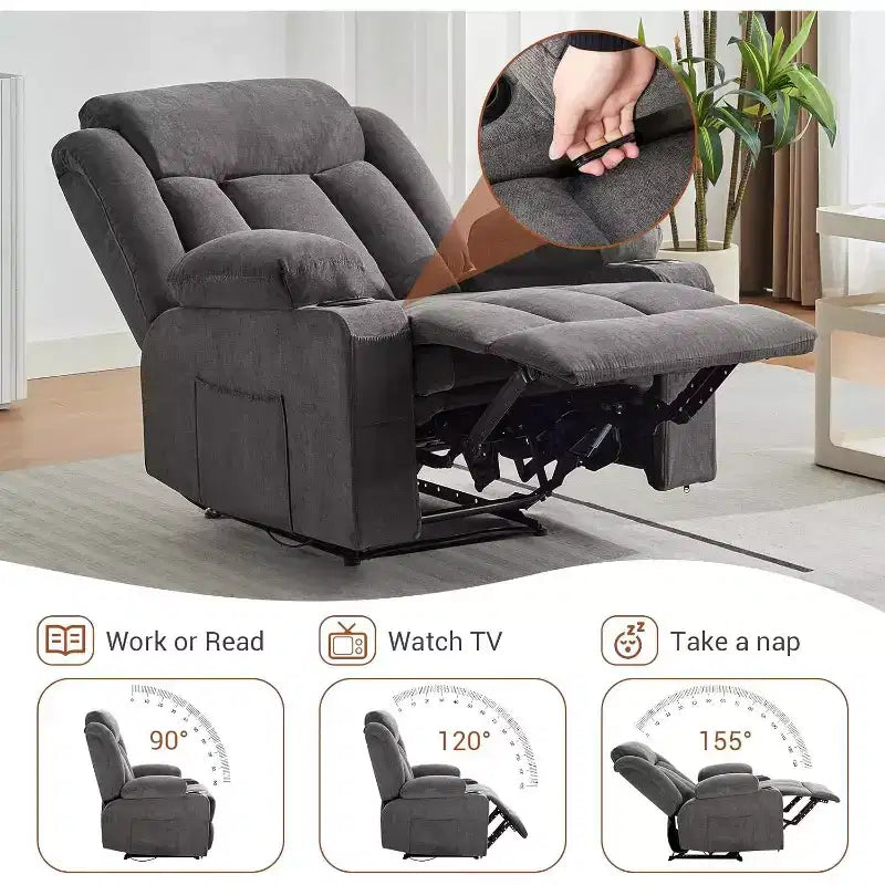 Oversized Massage Recliner Chair with Heat & Vibration, Wide Rocking Recliner with Side Pockets for Living Room, Bedroom, Home Theater