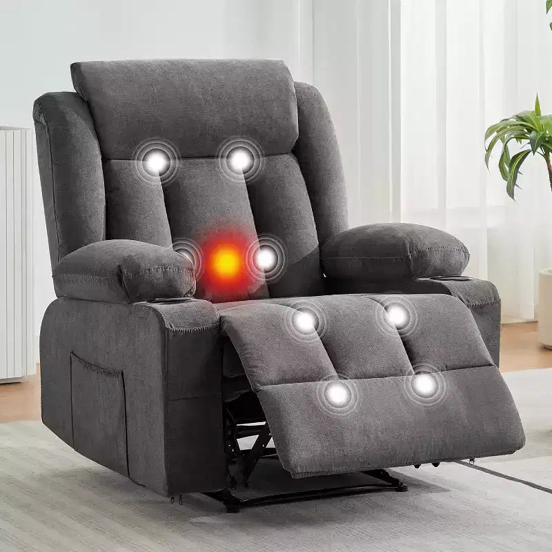 Oversized Massage Recliner Chair with Heat & Vibration, Wide Rocking Recliner with Side Pockets for Living Room, Bedroom, Home Theater