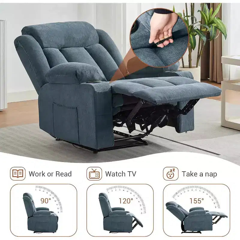 Oversized Massage Recliner Chair with Heat & Vibration, Wide Rocking Recliner with Side Pockets for Living Room, Bedroom, Home Theater