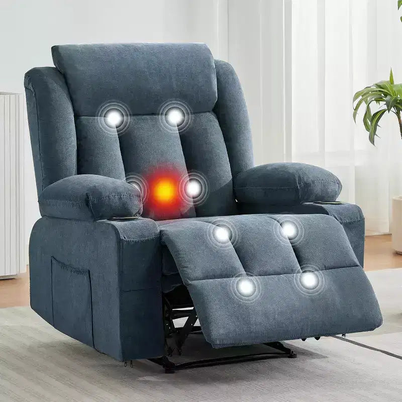Oversized Massage Recliner Chair with Heat & Vibration, Wide Rocking Recliner with Side Pockets for Living Room, Bedroom, Home Theater